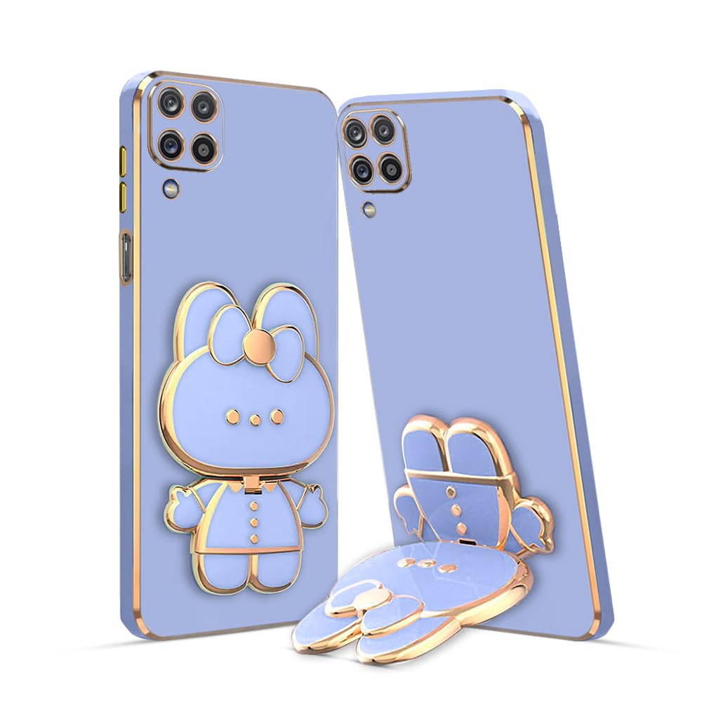 3D Cat Mobile Back Case with Stand For Samsung A12 4G | Stand and Mirror | Camera Protection | Electroplated