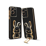 3D Bunny Mobile Vivo Cover With Stand And Mirror For Vivo V25 Pro| Soft TPU Electropated Stand