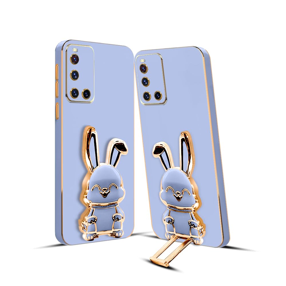 3D Bunny Mobile Vivo Cover With Stand And Mirror For Vivo V19| Soft TPU Electropated Stand