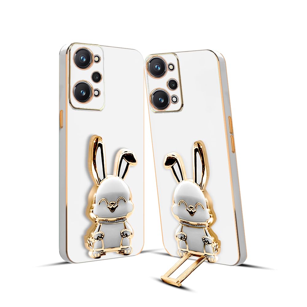 3D Bunny Mobile Realme Cover With Stand And Mirror For Realme GT  Neo 3T| Soft TPU Electropated Stand