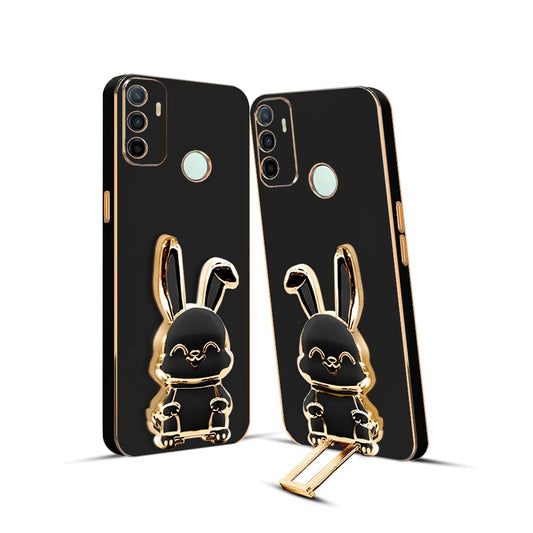 3D Bunny Mobile Oppo Cover With Stand And Mirror For Oppo A53 2020| Soft TPU Electropated Stand