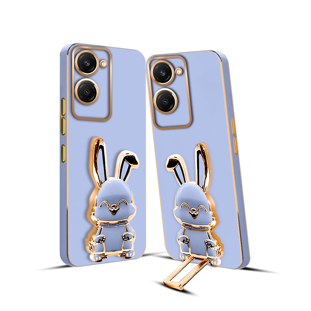 3D Bunny Mobile Vivo Cover With Stand And Mirror For Vivo Y36| Soft TPU Electropated Stand