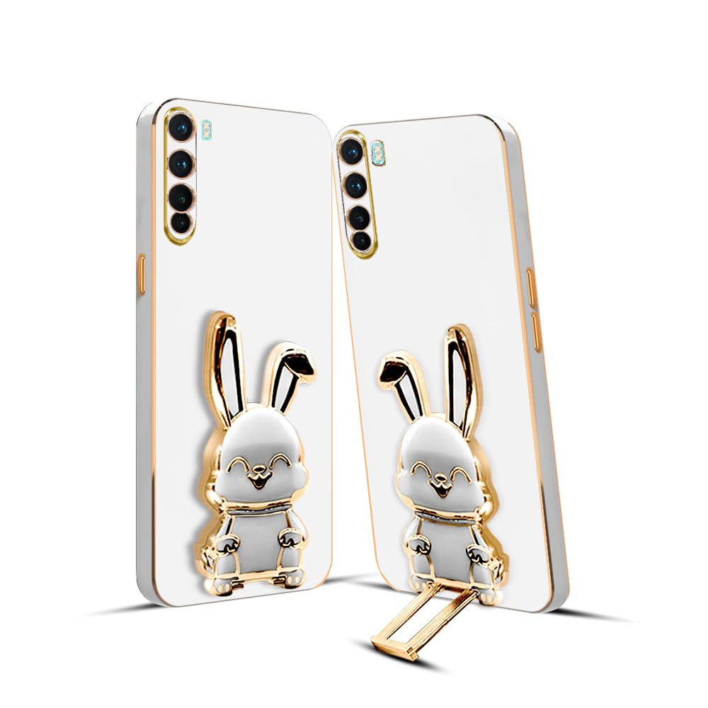 3D Bunny Mobile Oneplus Cover With Stand And Mirror For Oneplus Nord| Soft TPU Electropated Stand