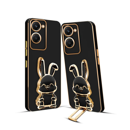 3D Bunny Mobile Vivo Cover With Stand And Mirror For Vivo T3 Lite| Soft TPU Electropated Stand