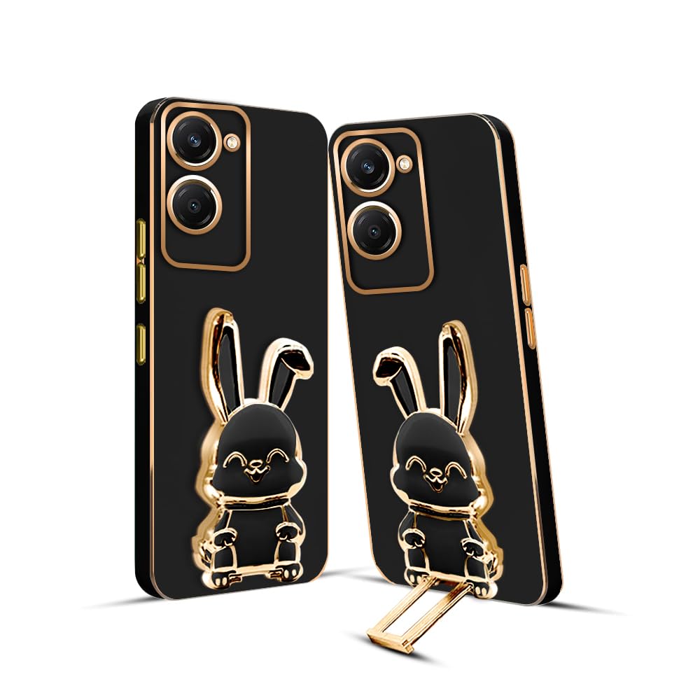 3D Bunny Mobile Vivo Cover With Stand And Mirror For Vivo Y36| Soft TPU Electropated Stand