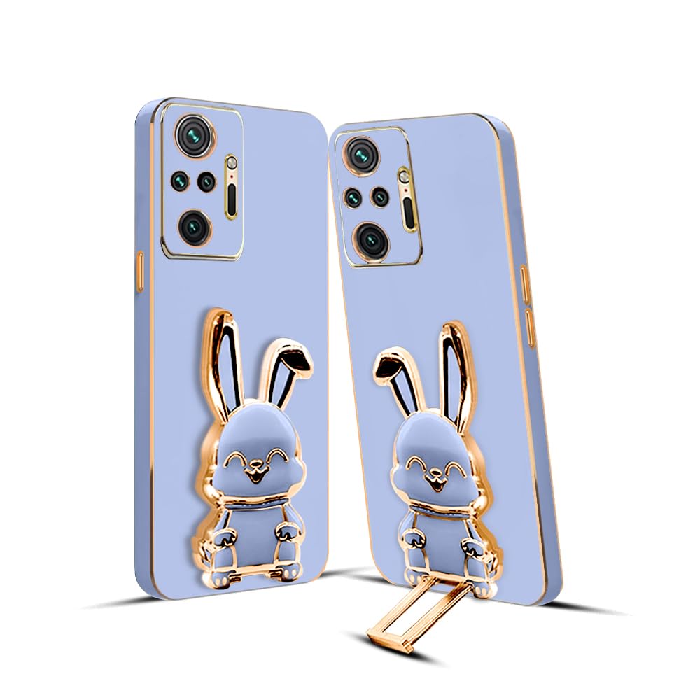 3D Bunny Mobile Redmi Cover With Stand And Mirror For Redmi Note 10 Pro| Soft TPU Electropated Stand