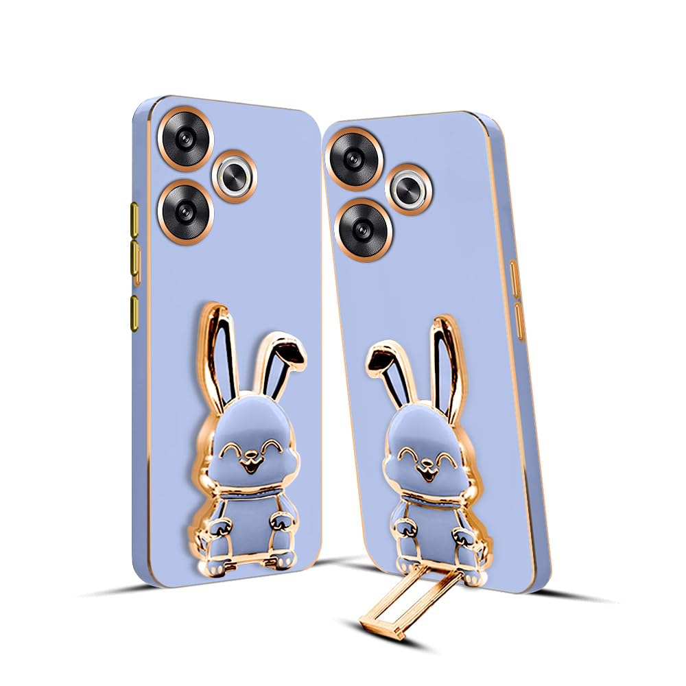 3D Bunny Mobile Poco Cover With Stand And Mirror For Poco F65G| Soft TPU Electropated Stand