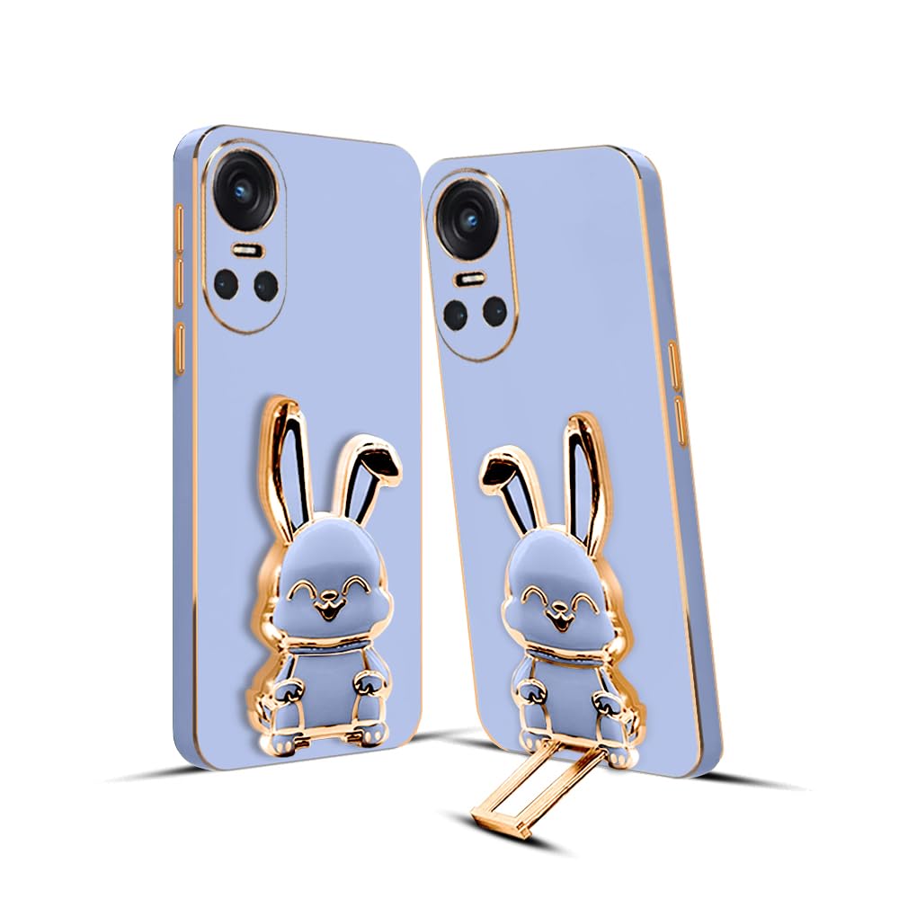 3D Bunny Mobile Oppo Cover With Stand And Mirror For Oppo Reno 10| Soft TPU Electropated Stand