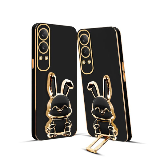 3D Bunny Mobile Oneplus Cover With Stand And Mirror For Oneplus Nord CE4 Lite| Soft TPU Electropated Stand