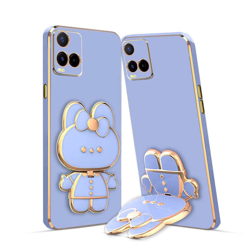 3D Cat Back Cases and Covers Compatible for Vivo Y21 Kitty Cat Back Cover Case with Stand and Mirror | Camera Protection | Anti-Slip |