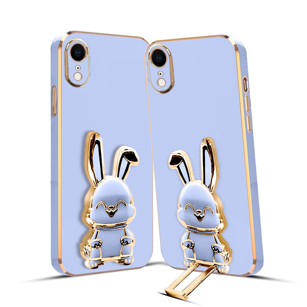 3D Bunny Mobile Phone Cover With Stand And Mirror For iPhone XR| Soft TPU Electropated Stand