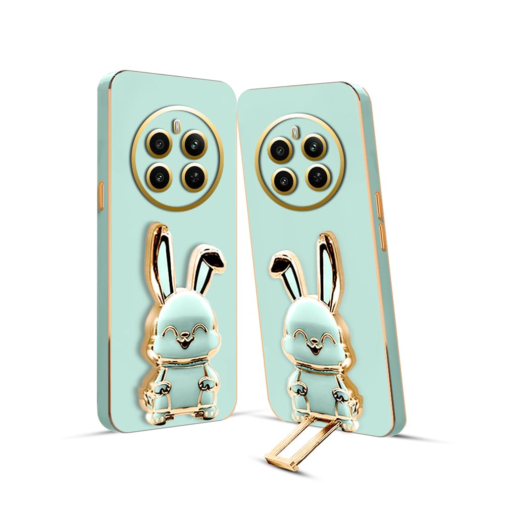 3D Bunny Mobile Realme Cover With Stand And Mirror For Realme 12 Pro| Soft TPU Electropated Stand