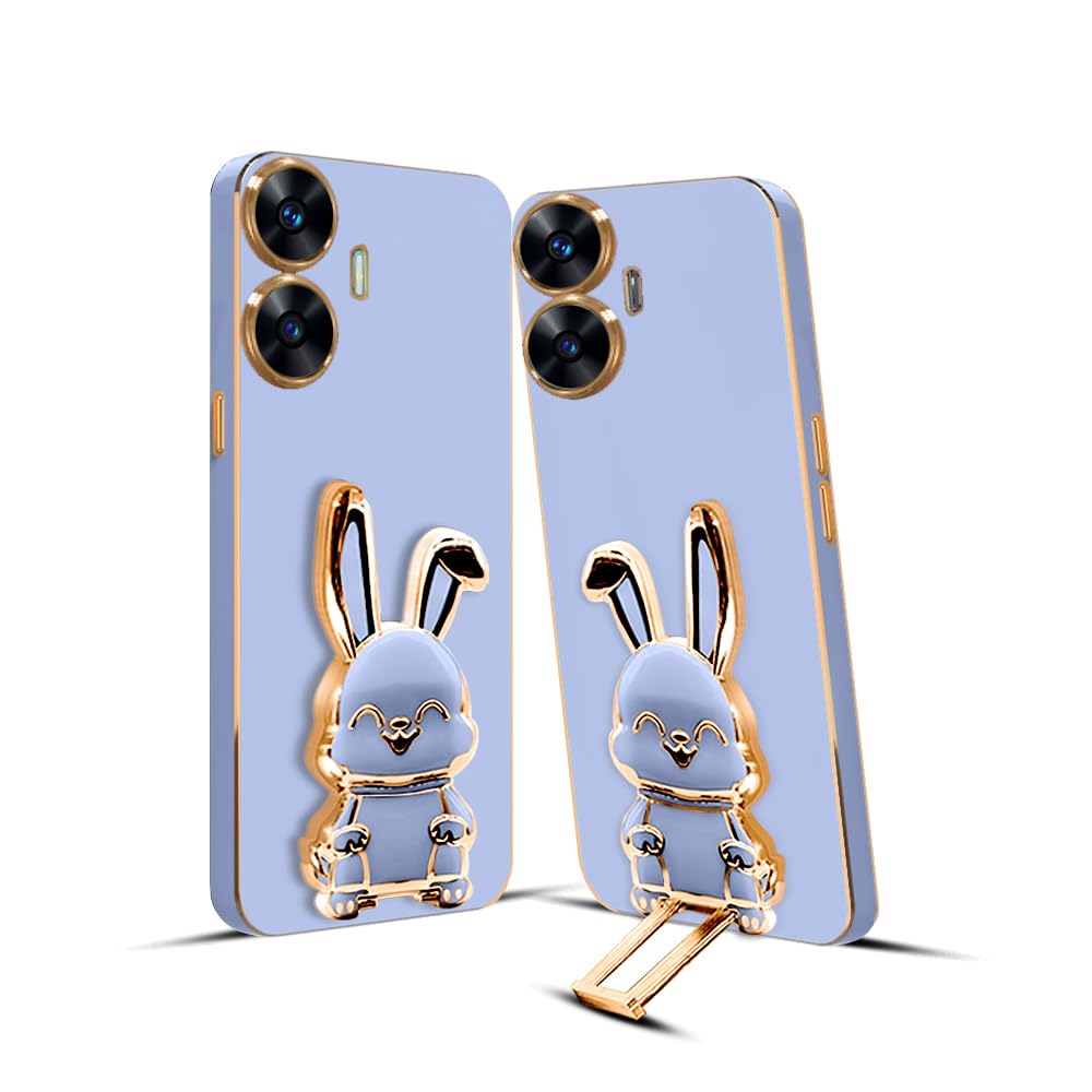 3D Bunny Mobile Realme Cover With Stand And Mirror For Realme C55| Soft TPU Electropated Stand