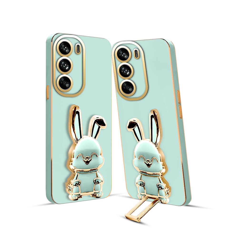 3D Bunny Mobile Moto Cover With Stand And Mirror For Moto G62| Soft TPU Electropated Stand