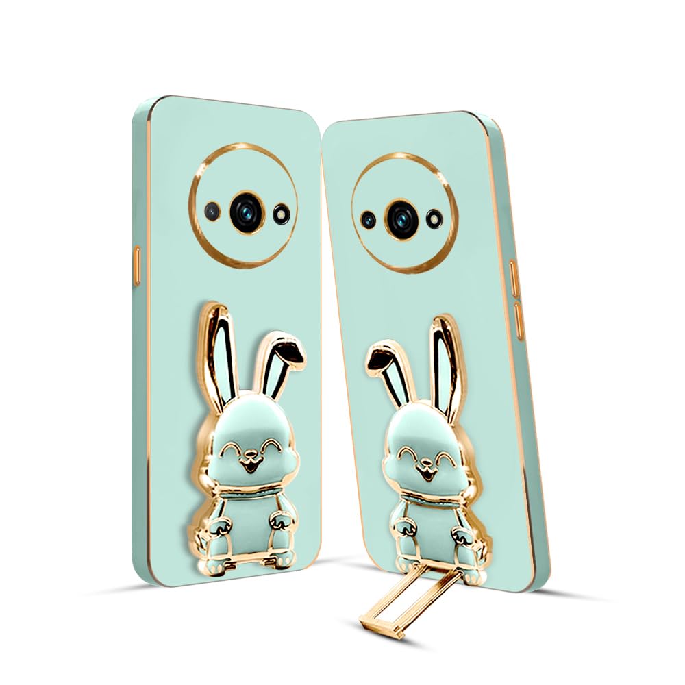 3D Bunny Mobile Redmi Cover With Stand And Mirror For Redmi A32024| Soft TPU Electropated Stand