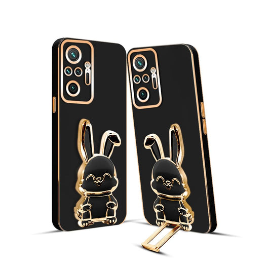 3D Bunny Mobile Redmi Cover With Stand And Mirror For Redmi Note 10 Pro Max| Soft TPU Electropated Stand