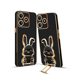 3D Bunny Mobile Poco Cover With Stand And Mirror For Poco M6 Plus| Soft TPU Electropated Stand