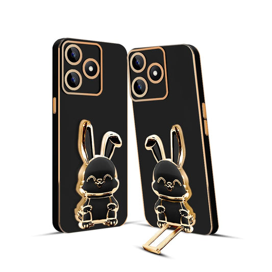 3D Bunny Mobile Narzo Cover With Stand And Mirror For Narzo N53| Soft TPU Electropated Stand