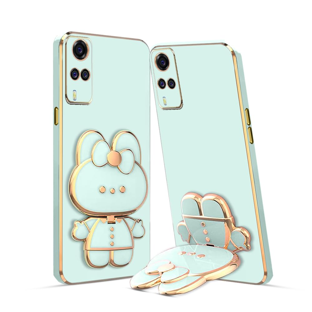 3D Cat Mobile Back Case with Stand For Vivo Y31 | Stand and Mirror | Camera Protection | Electroplated