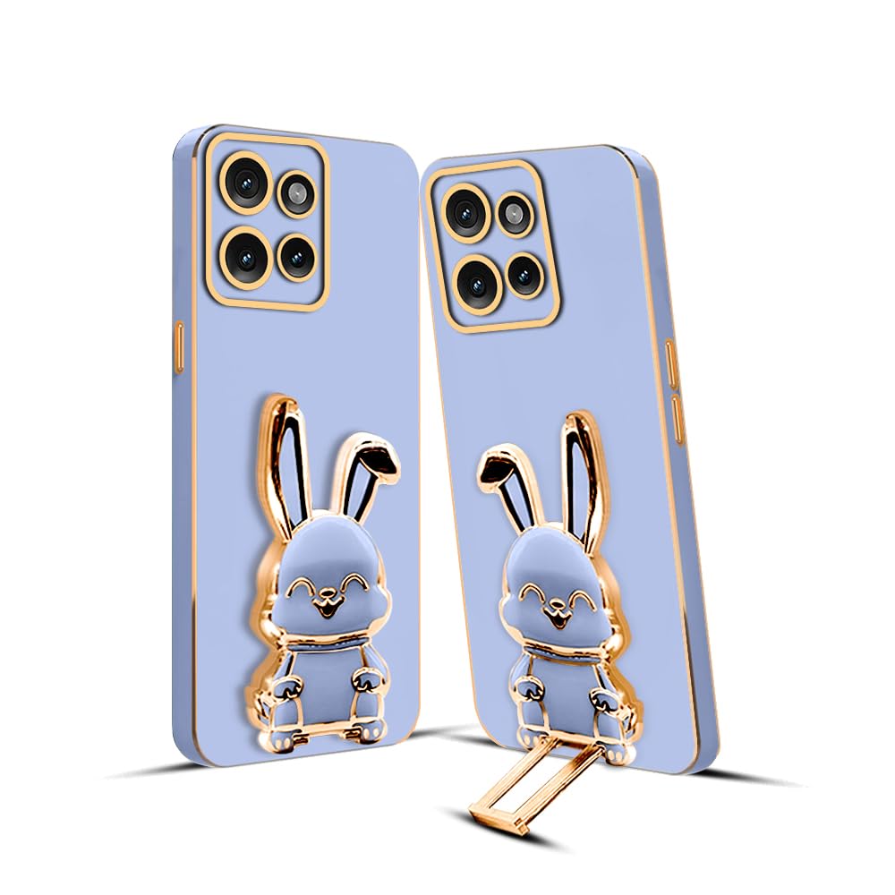 3D Bunny Mobile Moto Cover With Stand And Mirror For Moto Edge 50 Neo| Soft TPU Electropated Stand