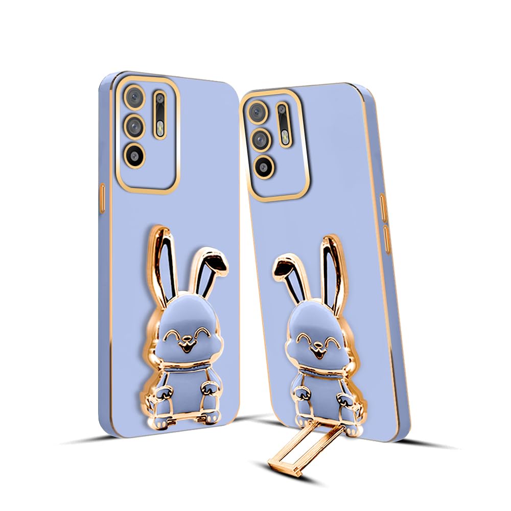 3D Bunny Mobile Oppo Cover With Stand And Mirror For Oppo F19 Pro Plus| Soft TPU Electropated Stand