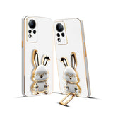 3D Bunny Mobile Infinix Cover With Stand And Mirror For Infinix Note11| Soft TPU Electropated Stand