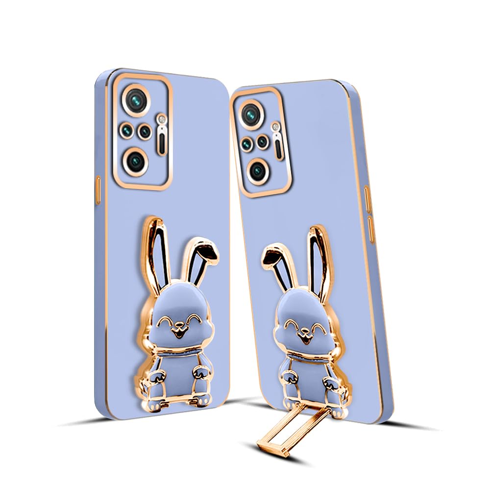 3D Bunny Mobile Redmi Cover With Stand And Mirror For Redmi Note 10 Pro Max| Soft TPU Electropated Stand