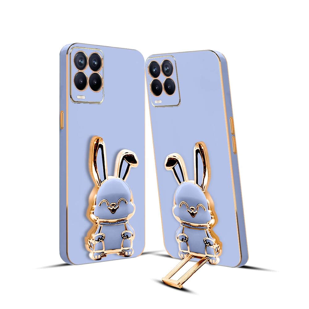 3D Bunny Mobile Realme Cover With Stand And Mirror For Realme 8 4G| Soft TPU Electropated Stand