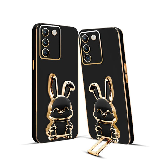 3D Bunny Mobile Vivo Cover With Stand And Mirror For Vivo T3| Soft TPU Electropated Stand