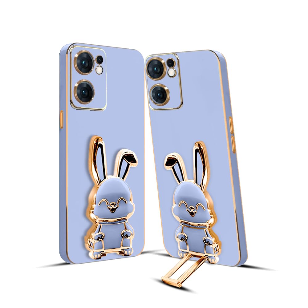 3D Bunny Mobile Oppo Cover With Stand And Mirror For Oppo Reno  7| Soft TPU Electropated Stand