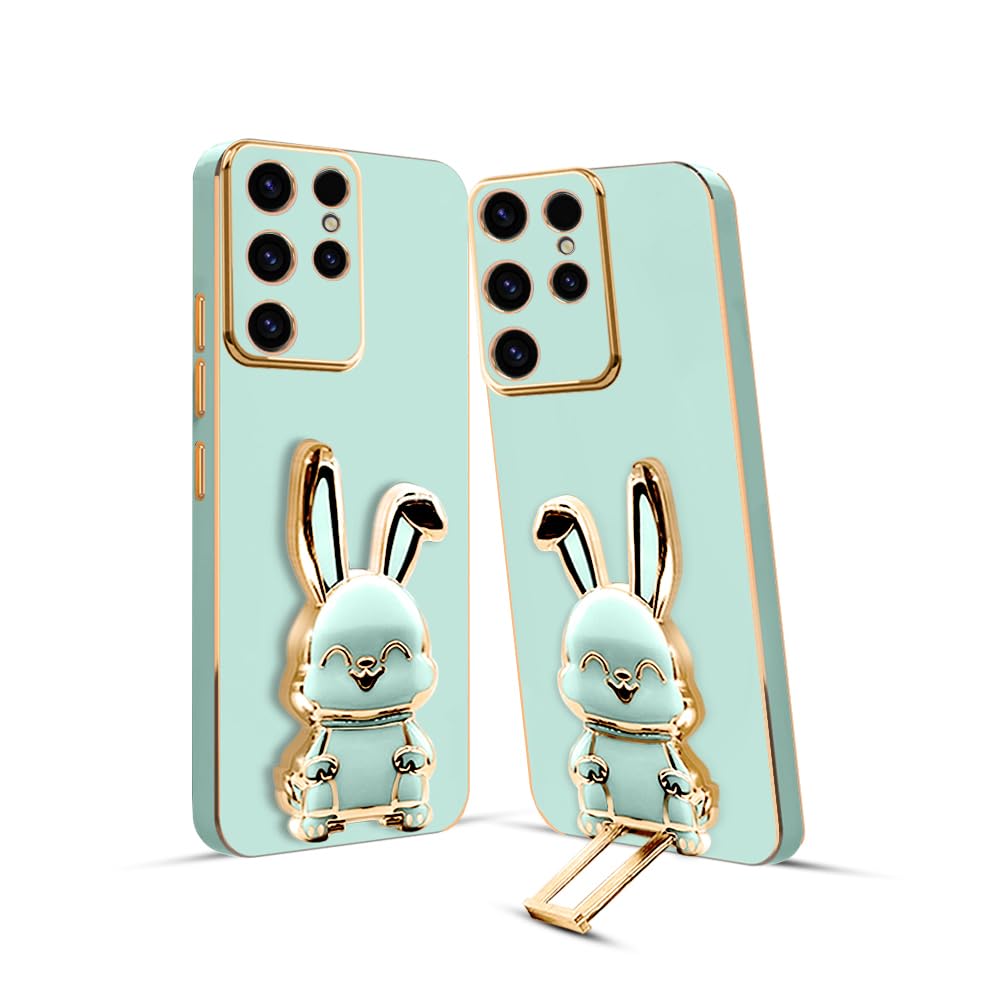 3D Bunny Mobile Samsung Cover With Stand And Mirror For Samsung S23 Ultra| Soft TPU Electropated Stand