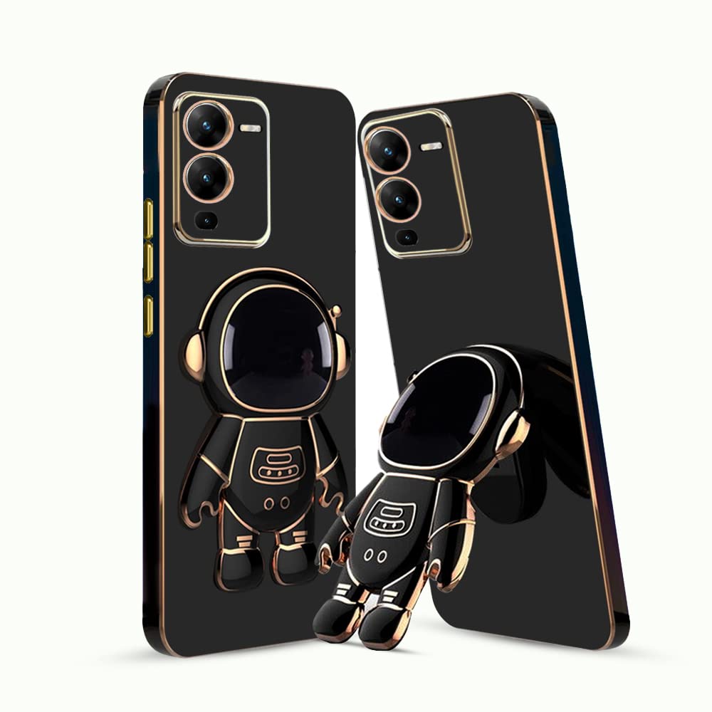 3D Astronaut Case for Folding Stand Back Case For Vivo V25 Pro 5G | Slim electroplated case | Stand case | Soft TPU | Space Astro Theme | Camera Pro 5Gtection.