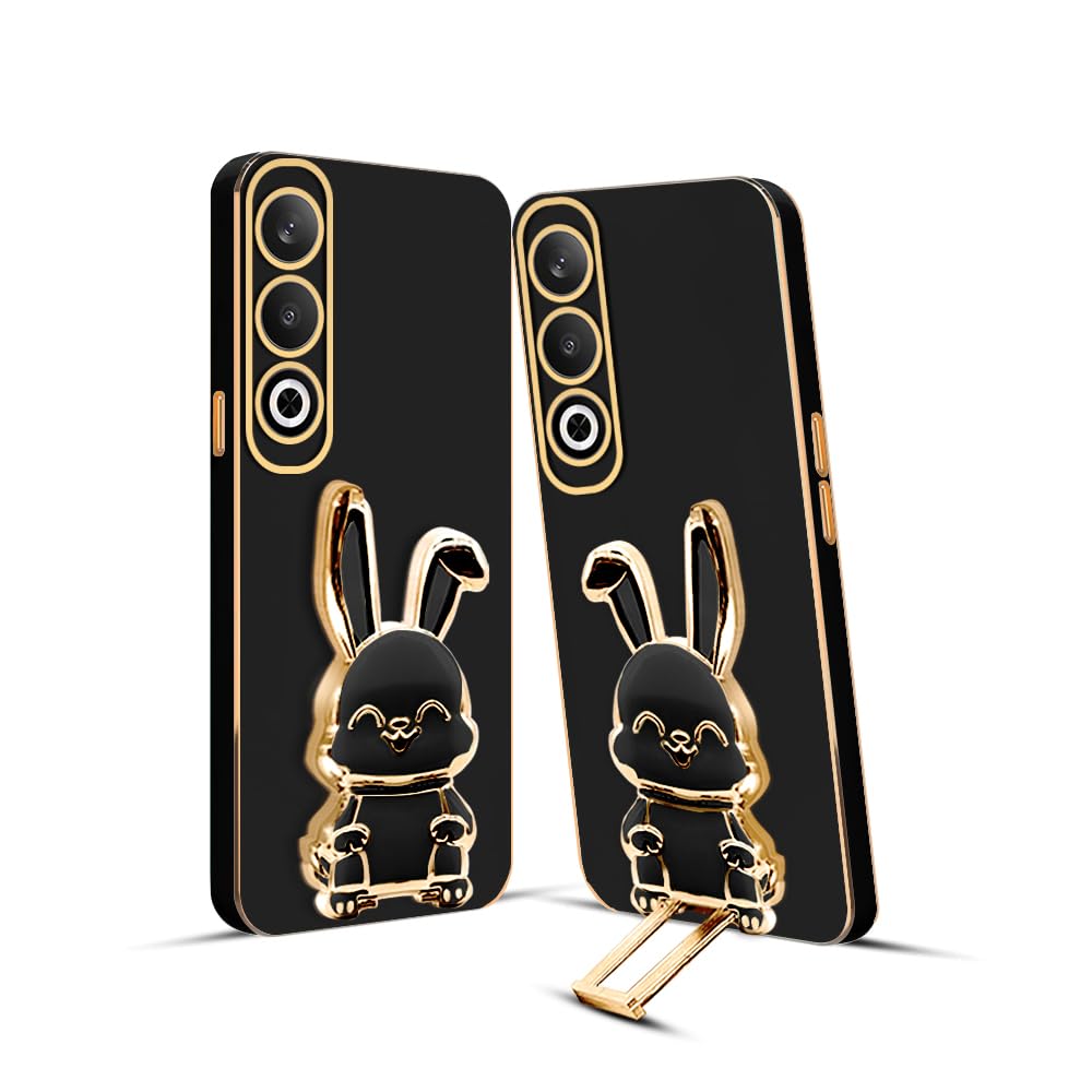 3D Bunny Mobile Oneplus Cover With Stand And Mirror For Oneplus Nord CE4| Soft TPU Electropated Stand