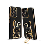 3D Bunny Mobile Samsung Cover With Stand And Mirror For Samsung S23Ultra| Soft TPU Electropated Stand