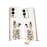 3D Bunny Mobile Vivo Cover With Stand And Mirror For Vivo V25 Pro| Soft TPU Electropated Stand