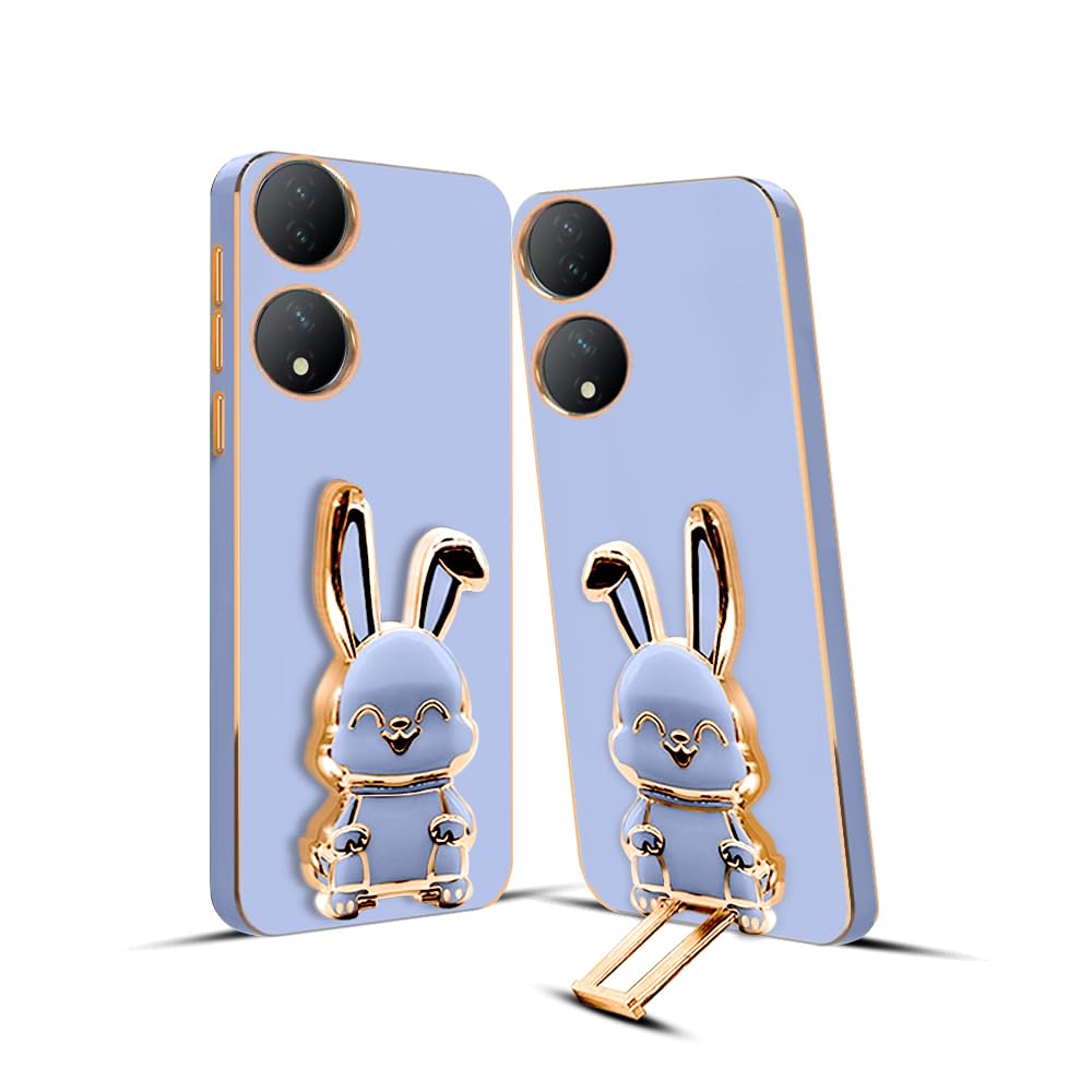 3D Bunny Mobile Vivo Cover With Stand And Mirror For Vivo Y100| Soft TPU Electropated Stand