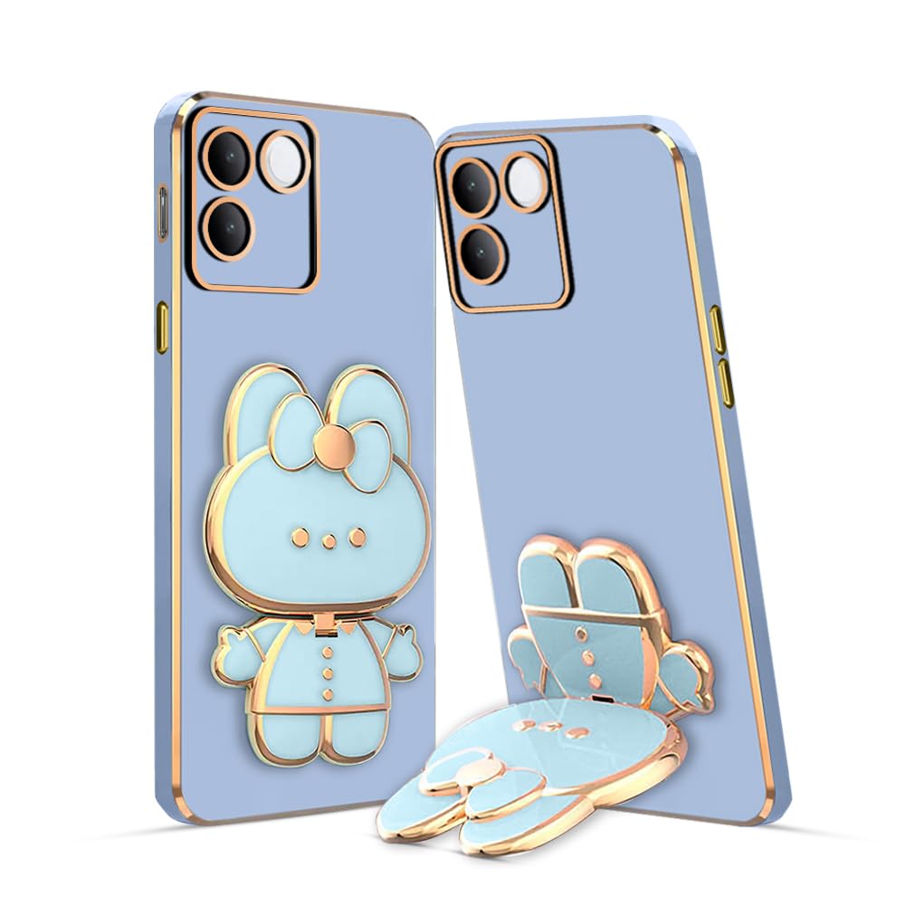 3D Cat Mobile Back Case with Stand For Vivo T2 Pro | Stand and Mirror | Camera Protection | Electroplated