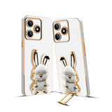 3D Bunny Mobile Narzo Cover With Stand And Mirror For Narzo N53| Soft TPU Electropated Stand