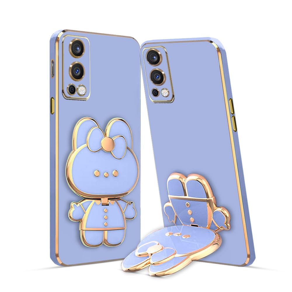 3D Cat Mobile Back Case with Stand For OnePlus Nord 2 5G| Stand and Mirror | Camera Protection | Electroplated |