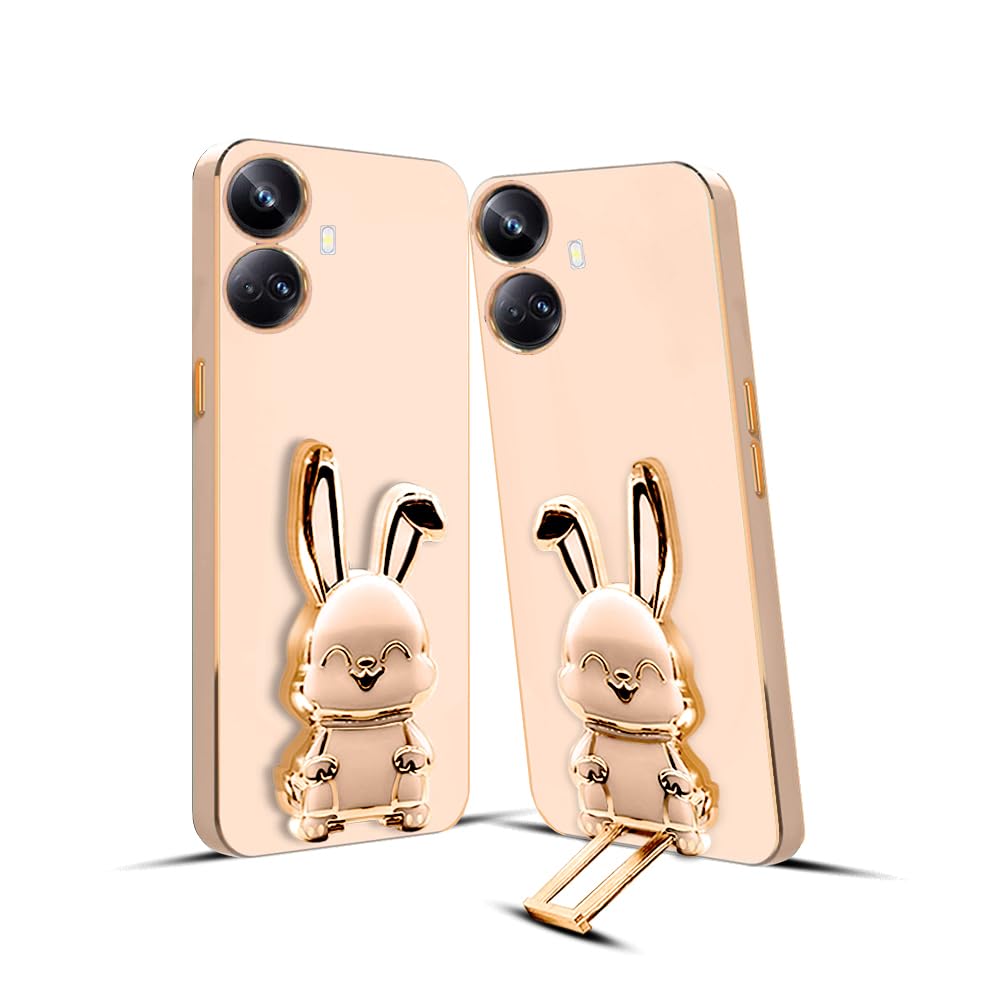 3D Bunny Mobile Realme Cover With Stand And Mirror For Realme 10 Pro Plus| Soft TPU Electropated Stand