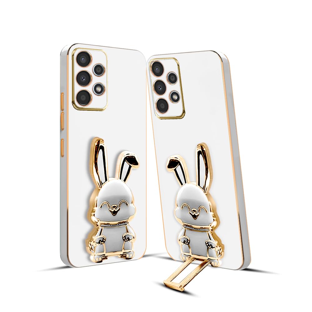 3D Bunny Mobile Samsung Cover With Stand And Mirror For Samsung A52| Soft TPU Electropated Stand