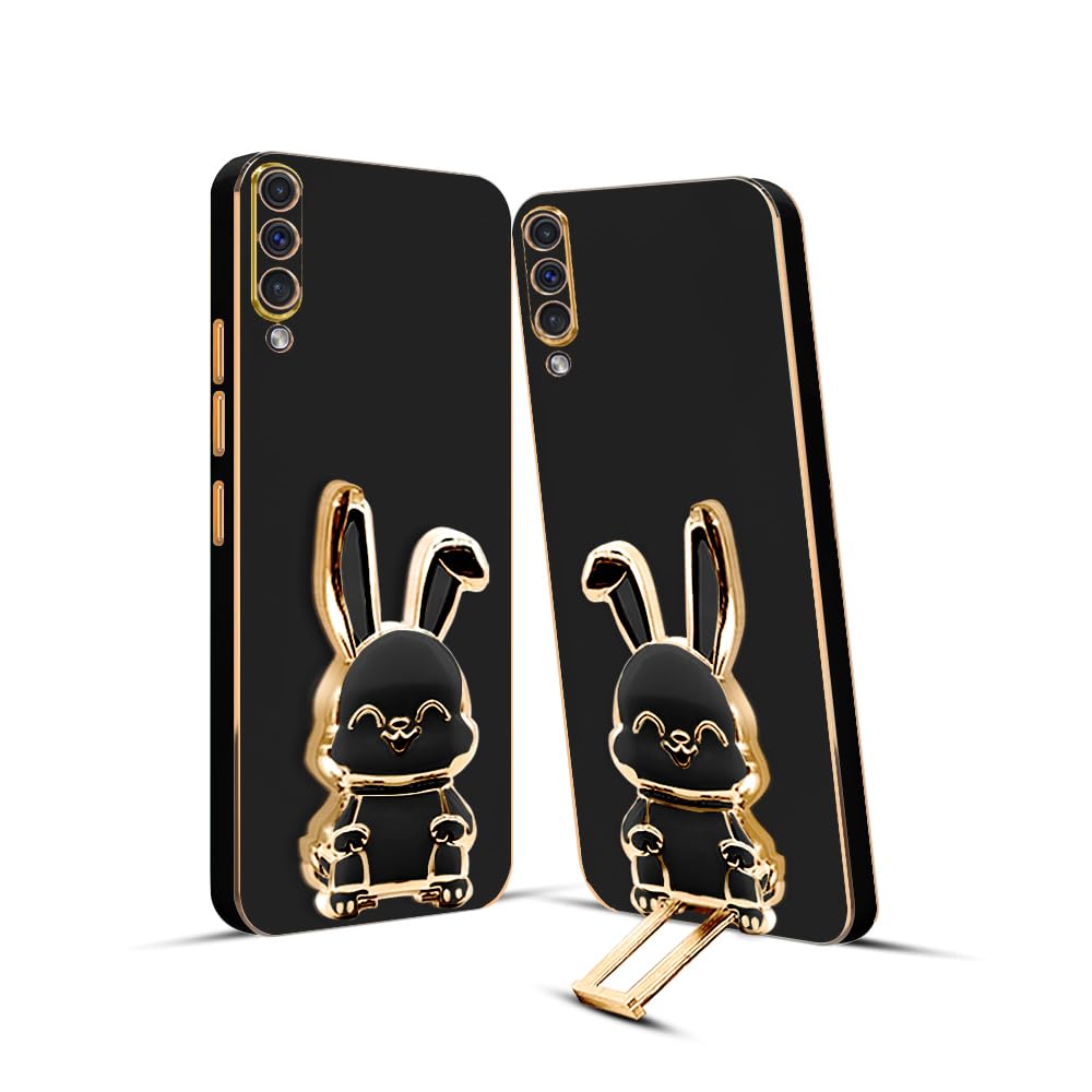 3D Bunny Mobile Samsung Cover With Stand And Mirror For Samsung A50| Soft TPU Electropated Stand