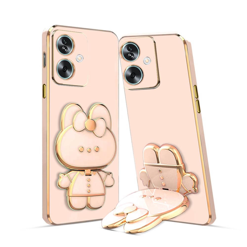 3D Cat Mobile Back Case with Stand For Oppo A79 | Stand and Mirror | Camera Protection | Electroplated |