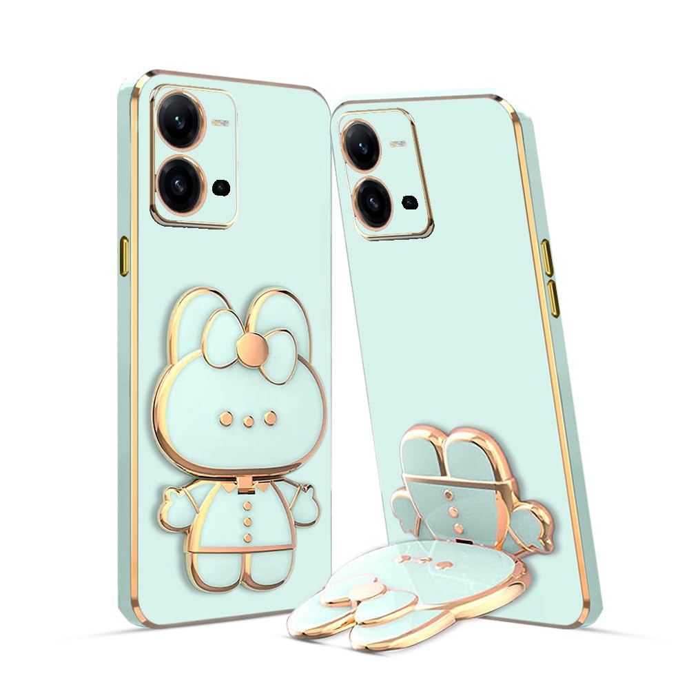 3D Cat Back Cases and Covers Compatible for Vivo V25 5G Kitty Cat Back Cover Case with Stand and Mirror | Camera Protection | Anti-Slip |