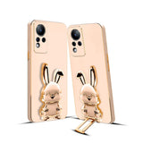 3D Bunny Mobile Infinix Cover With Stand And Mirror For Infinix Note11| Soft TPU Electropated Stand