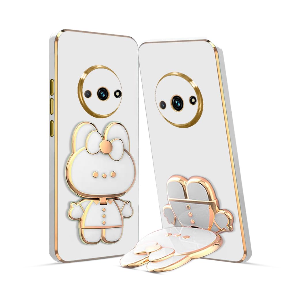 3D Cat Mobile Back Case with Stand Forr Redmi A3 2024 | Stand and Mirror | Camera Protection | Electroplated