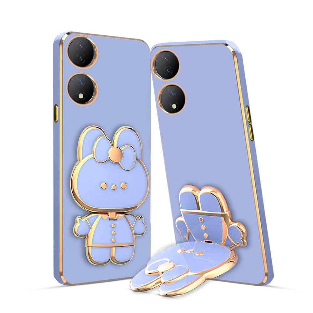 3D Cat Back Cases and Covers Compatible for Vivo Y100 Kitty Cat Back Cover Case with Stand and Mirror | Camera Protection | Anti-Slip |