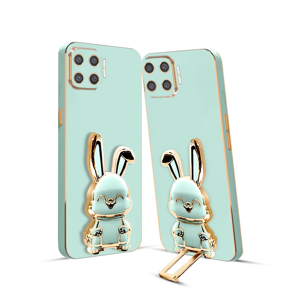 3D Bunny Mobile Oppo Cover With Stand And Mirror For Oppo F19 Pro| Soft TPU Electropated Stand