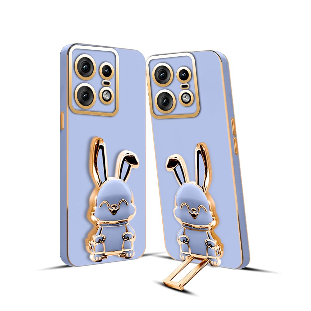 3D Bunny Mobile Moto Cover With Stand And Mirror For Moto Edge 50 Pro| Soft TPU Electropated Stand