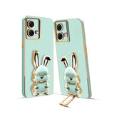 3D Bunny Mobile Moto Cover With Stand And Mirror For Moto G84| Soft TPU Electropated Stand